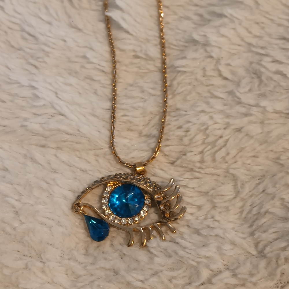 Gold and Blue Eye Pendant Necklace